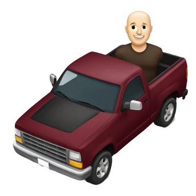 Bald Caucasian man driving maroon pickup truck sticker