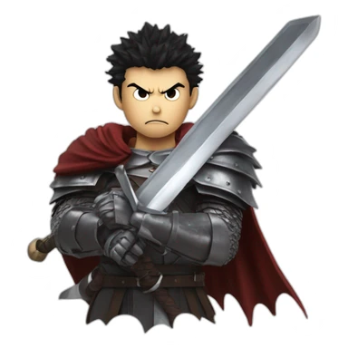 angry berserk guts carrying a huge sword on his shoulder framed on his bust sticker