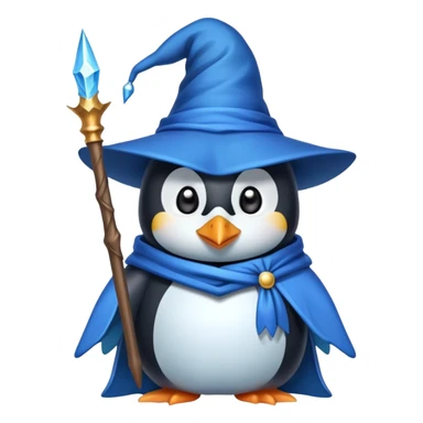 penguin wizard with wand and pointy hat sticker