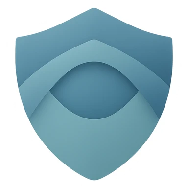 Minimal, high-end logo for 'Early Risk' app: geometric, macOS-style with soft gradients, subtle shadows, and calm, stable color palette (blues, teals, grays). No text, no checkmarks or arrows. Evoke proactive, reassuring, protective feel with abstract shield, eye, or layered geometric forms. Flat or lightly 3D, balanced, suitable for favicon and branding. Transparent background. sticker