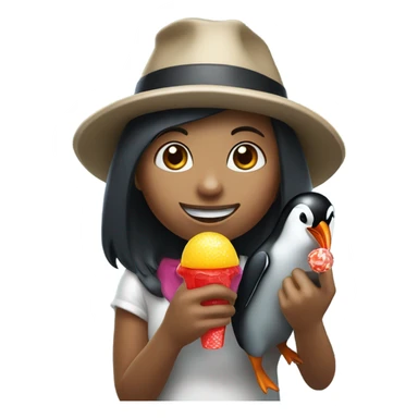 Girl with penguin in hat eating a ring pop sticker