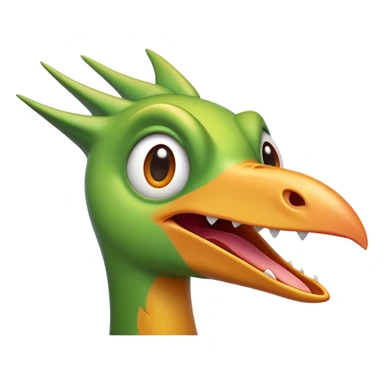 Cinematic Comical Pterodactyl Portrait Emoji, Head tilted dramatically with an exaggeratedly shocked expression, featuring a sleek, streamlined body with a quirky, animated beak and wide, comically expressive eyes full of playful disbelief, Simplified yet hilariously expressive features, highly detailed, glowing with a slightly sassy ethereal glow, high shine, dramatic yet playful, stylized with an air of cheeky prehistoric mischief, soft glowing outline, capturing the essence of a meme-worthy Pterodactyl that looks ready to side-eye its way into viral fame! sticker