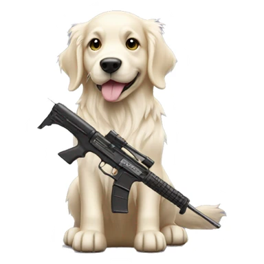 White golden retriever with a rifle sticker