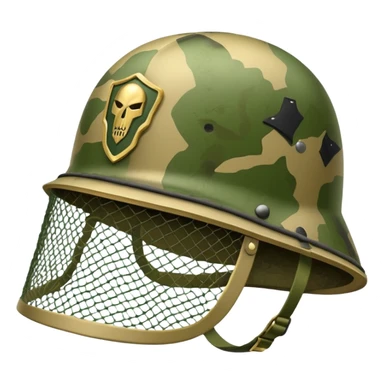 Military helmet with camouflage netting
 sticker