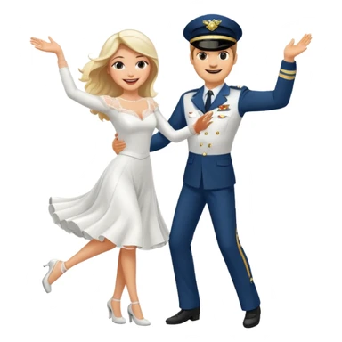 White bride and white pilot doing a salsa dance sticker