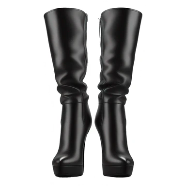 BRealistic pair of black peep toe leather high heel bootie boots facing forward.  sticker