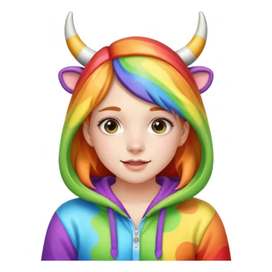 Cute girl in a rainbow onesie with cow horns  sticker