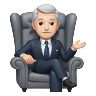 elderly businessman sitting in an armchair, wearing a formal suit and tie, gray hair, confident wise expression, corporate boss vibe, 3D cartoon style, mobile game icon style, clean background, no text, no watermark
 sticker