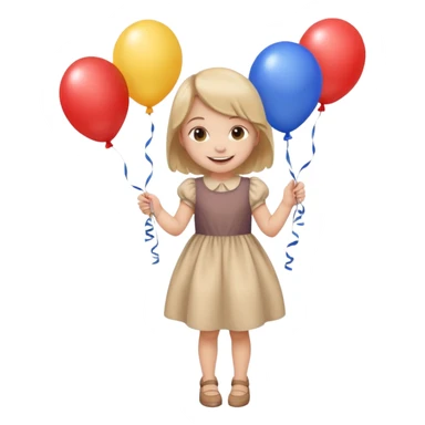 birthday small  girl in biege dress + baloons sticker