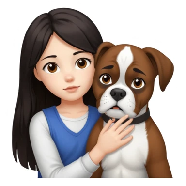 Girl with dark long hair loving on white boxer sticker