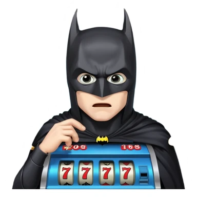disheveled bat man losing money at a slot machine, panicked face, coins flying sticker
