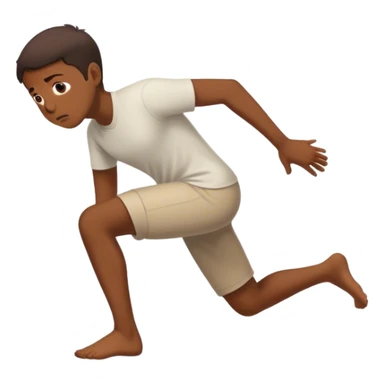 A person who has just fallen, now getting up from the ground, with a focused expression, pushing themselves back up to their feet sticker