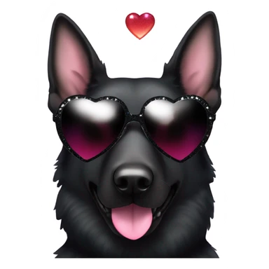 All black German shepherd with glitter and heart glasses sticker