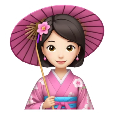 Japanese Princess with paper umbrella, pink kimono sticker