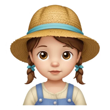 baby girl with brown hair and pigtails with a hat like My Neighbor Totoro movie sticker