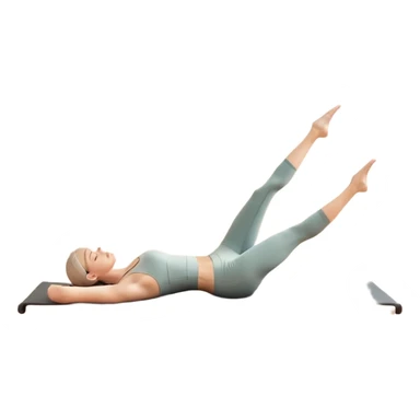 A person performing a Pilates exercise on a mat in a clean, modern studio. The focus is on core strength and flexibility, with a neutral, calming color palette. Simple equipment like a reformer machine and a soft, tranquil background enhance the feeling of controlled movement and focus. sticker