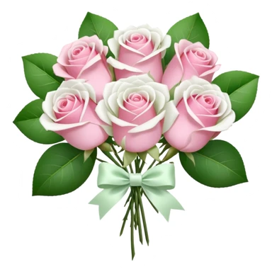 bouquet of pink and white roses and white satin bow sticker
