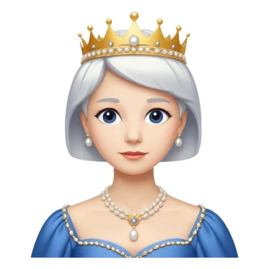 Queen with white short hair – gold tiara, pearl necklace, elegant gown, blue dress sticker