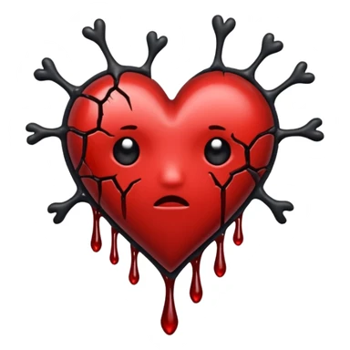 BLACK BROKEN HEART, LITTLE DARK RED BLOOD, DRIPS FROM THE BROKEN CRACK. sticker