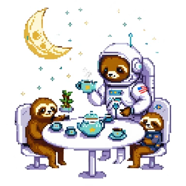 astronaut sloth having tea with aliens on the moon sticker