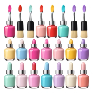Minimalist nail art sticker pack featuring a cute female nail artist, nail tools like brushes and files, colorful nail polish bottles, small decorated nails, simple and clean design, pastel colors, kawaii style, delicate and charming, high-resolution, perfect for nail stickers sticker