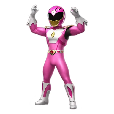 A pink Power Ranger with the arms up gestures don't know sticker
