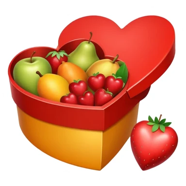 red heart shaped gift box filled with fruits sticker