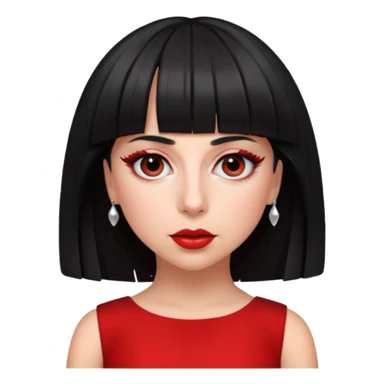Create lady gaga with a red dress and black short hair with bangs sticker