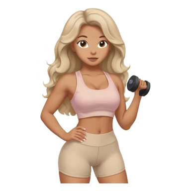 Create dream body girl with big glute and small waist and wavy curl long hair with pastel beige gym clothes  sticker