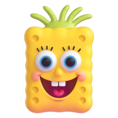 Spongebob Squarepants with rounded features, winking, 3D emoji style sticker