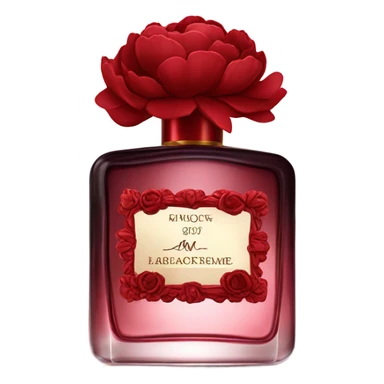 Dark red classic perfume bottle with red peonies and a velvet red bow sticker