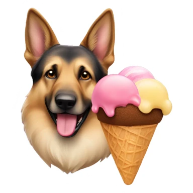 A German Shepherd dog licking ice cream sticker