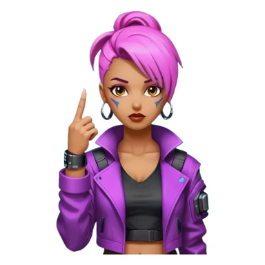 Woman with her tongue out in cyberpunk clothing and giving the middle finger. Looking naughty. sticker