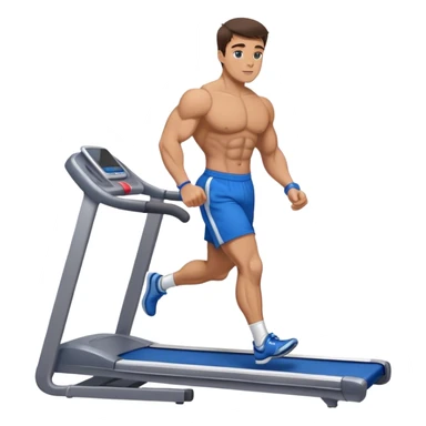 brunette male bodybuilder blue shorts treadmill sticker