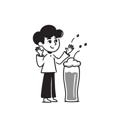 hand-drawn doodle of a beer glass and a friendly waving character, simple and playful sticker