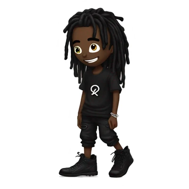 playboi carti balck dreads with black shirt on that says opium with this symbol “*” with black pants and rick owens shoes on and also black durag sticker