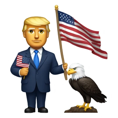 Donald trump holding a flag and bald eagle sticker