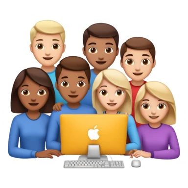 friends assembling a computer or coding together, cheerful expressions sticker