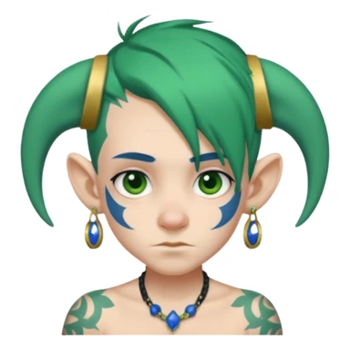 green haired heavy blue tattooed big head accessory big nose mid size ear young sticker