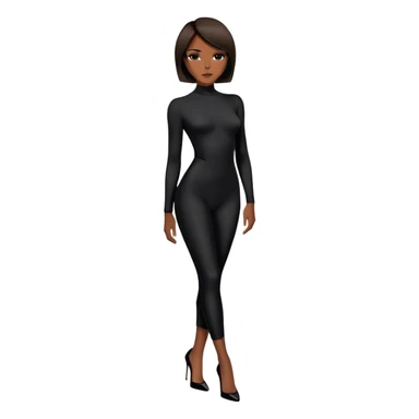 Victoria Beckham with short dark brown bob haircut, black bodysuit wearing black heels sticker