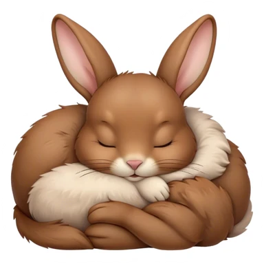 Meme-Worthy Cute Sleeping Brown Rabbit Portrait Emoji, Head resting peacefully with a contented smile, showcasing a delightfully sturdy build and a luxuriously soft brown fur, eyes shut in a serene nap, Simplified yet hilariously adorable features, highly detailed, glowing with a soft, drowsy light, high shine, relaxed and utterly lovable, stylized with an air of playful laziness, bright and heartwarming, soft glowing outline, capturing the essence of a comically sleepy bunny, so meme-worthy it feels like it could instantly become the next viral sensation of adorable slumber! sticker