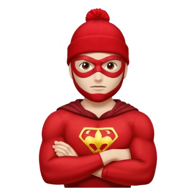 Superhero in red beanie and mask, crossed arms, confident pose.

































 sticker