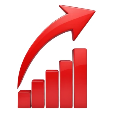 iOS-style 3D emoji: rising red chart with an upward-pointing arrow sticker