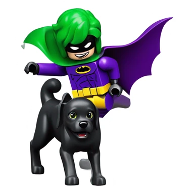 Lego Batman riding a Black lab chasing the joker  sticker