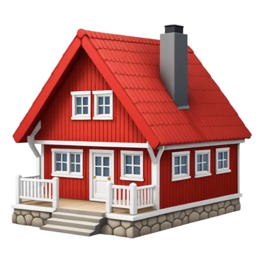 traditional Norwegian house with red and white colors, small porch, steep roof, emoji style sticker