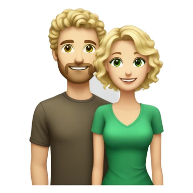 Smiling couple blonde woman with curly hair and green eyes and handsome man with short dark hair and short mustache and beard  sticker