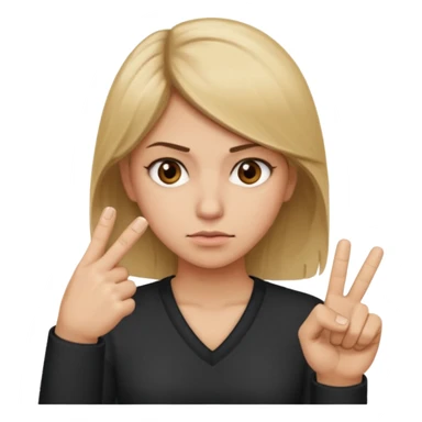 A girl about 35 dirty blonde, hair, brown eyes flipping the middle finger sticker