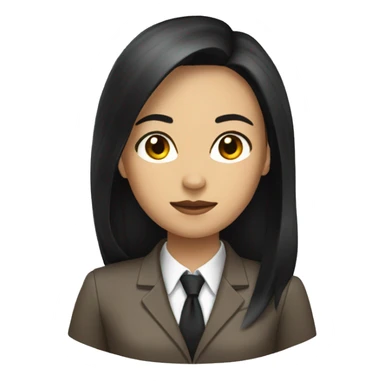 Female defense attorney with long black hair with brown suit sticker