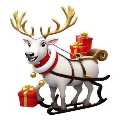 A white Audi Q3 as Santa Claus’s modern sleigh, harnessed to a reindeer with a red bridle and golden bells, set in a snowy winter scene. sticker