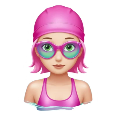 pretty girl with green eyes pink swim cap holographic swimming glasses and cute profesional swimmer pink swimsuit without her hair visible swimming sticker